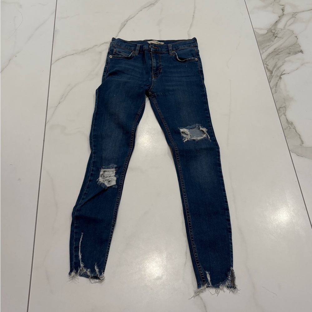 FREE PEOPLE Distressed Blue Skinny Women's Jeans Size 25R